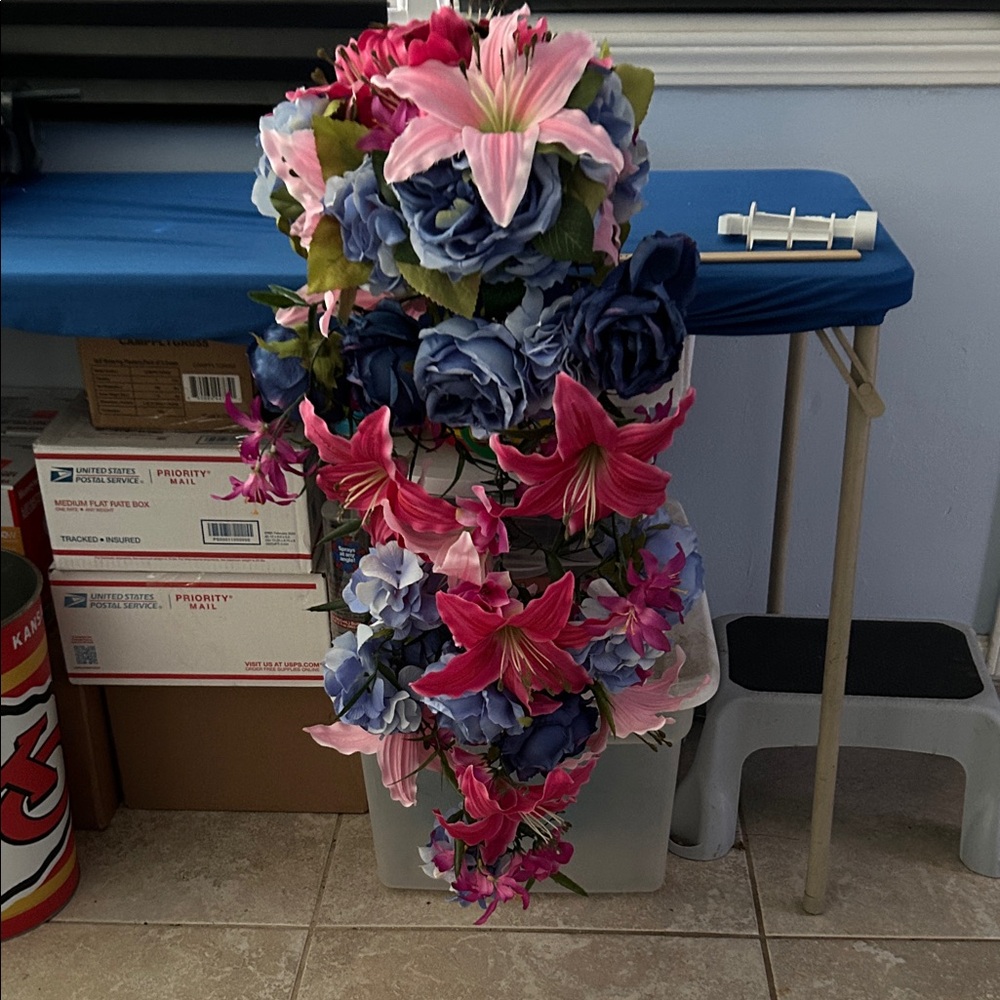 Vibrant Pink and Blue Faux Floral Arrangement